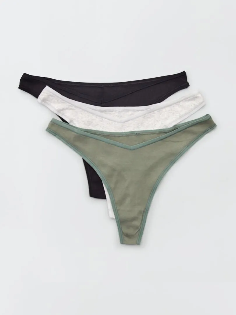 PACK DE 3 TANGAS DE ALGODóN DE CANALé FINO  CAQUI
