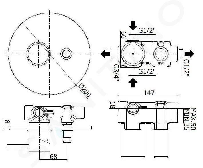 PAFFONI LIGHT  GRIFO EMPOTRADO PARA 2 DISPOSITIVOS, DORADO LIG015HG
