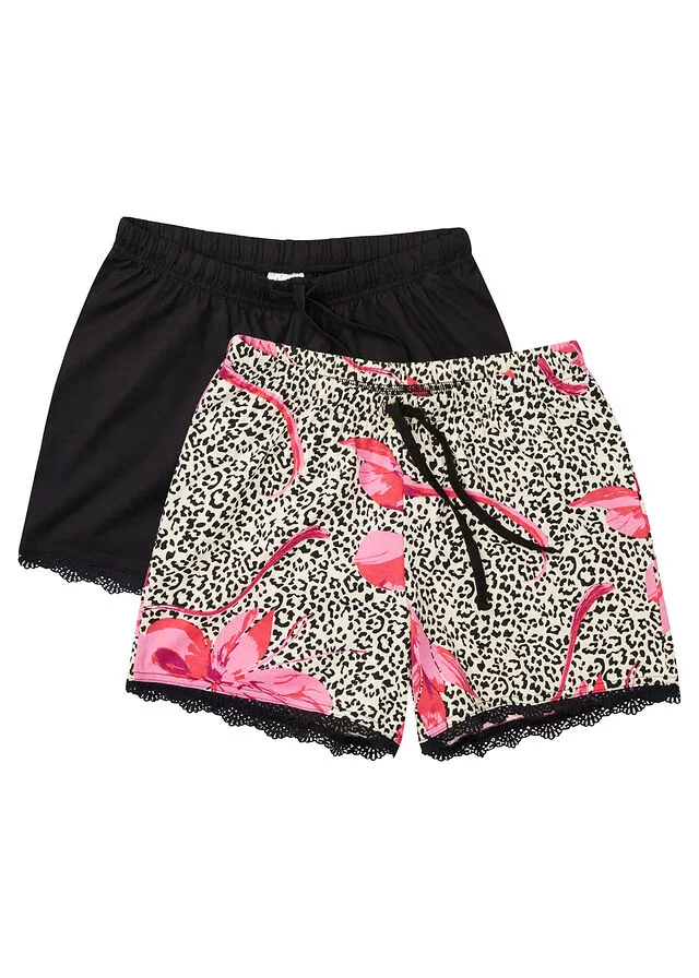 PANTALóN CORTO DE PIJAMA NEGROROSA HIBISCO ESTAMPADO
