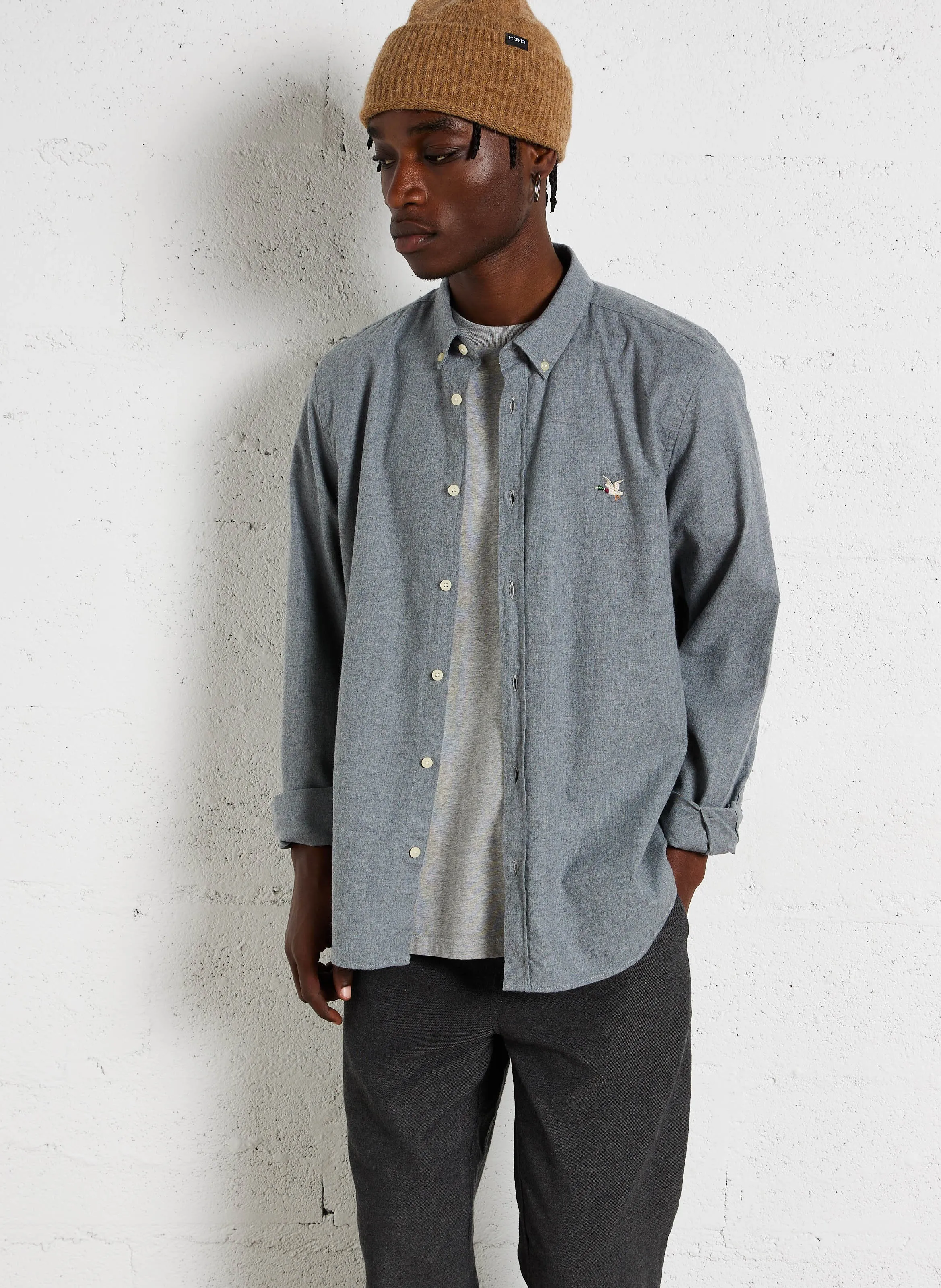 PARIS  CAMISA RECTA DE MEZCLA DE ALGODóN CON CUELLO CLáSICO EN GRIS