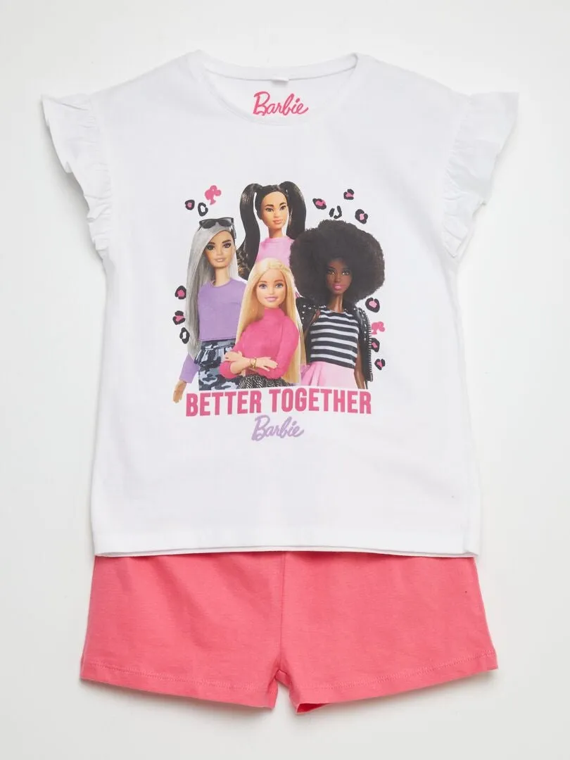 PIJAMA CORTO + CAMISETA 'BARBIE'  2 PIEZAS  BLANCO