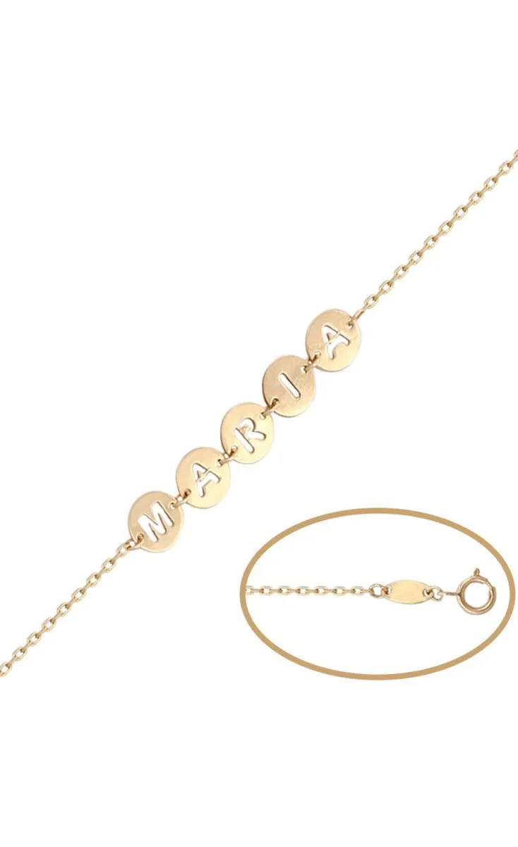Pulsera personalizada en oro con nombre calado en círculos  287_PU1131