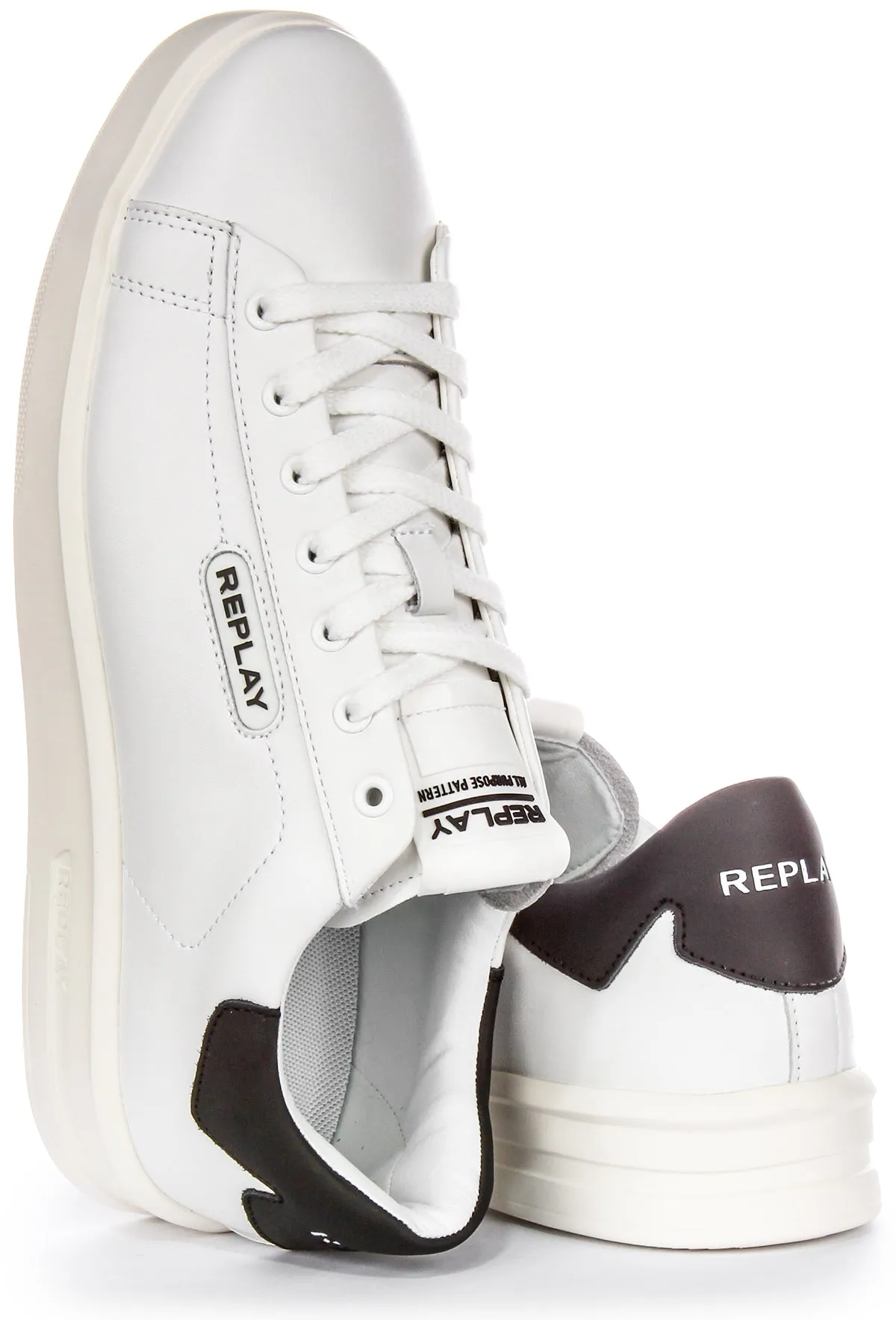 Replay University M PR Zapatos de Cuero para Hombre de Color Sólido en Blanco y Negro
