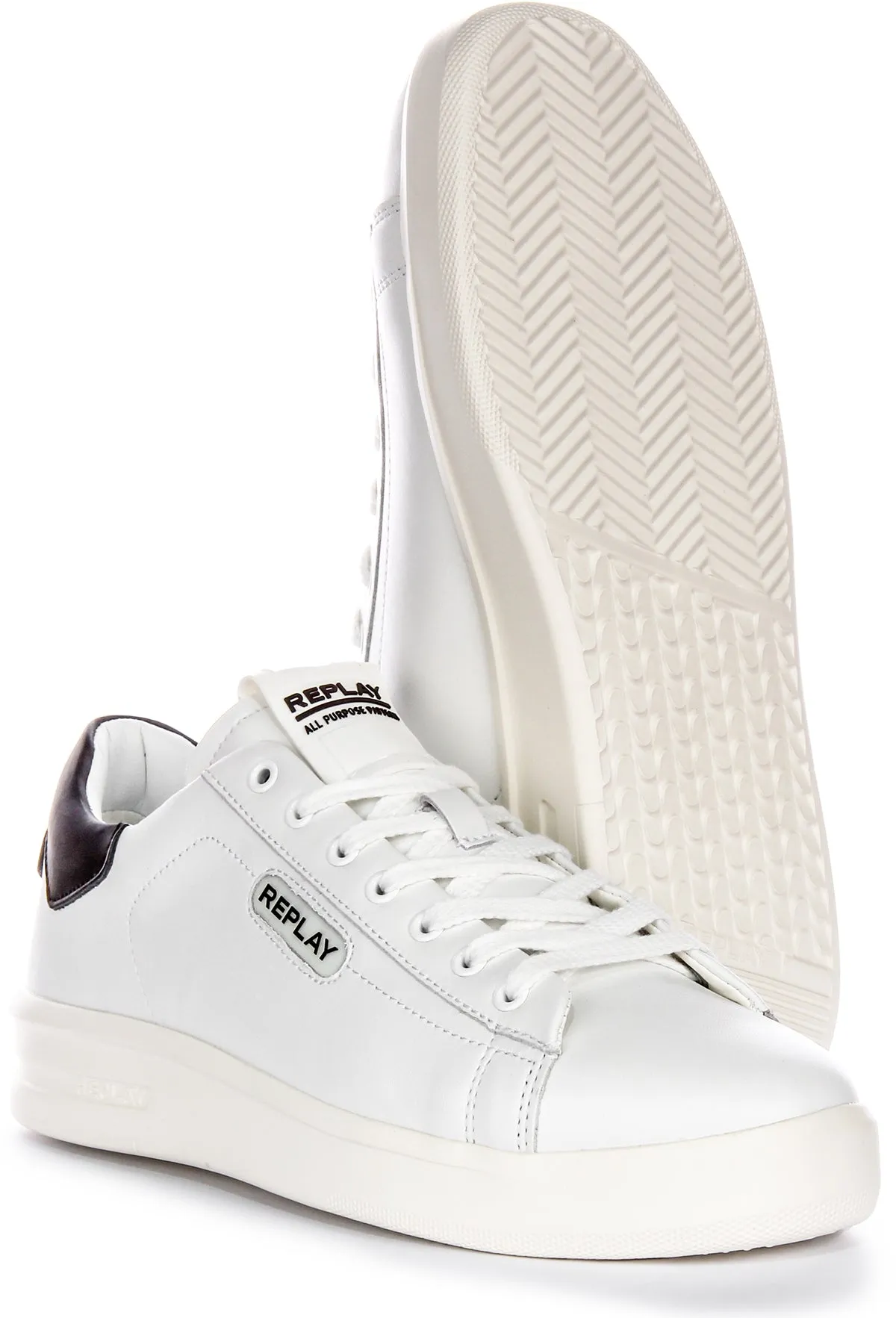 Replay University M PR Zapatos de Cuero para Hombre de Color Sólido en Blanco y Negro