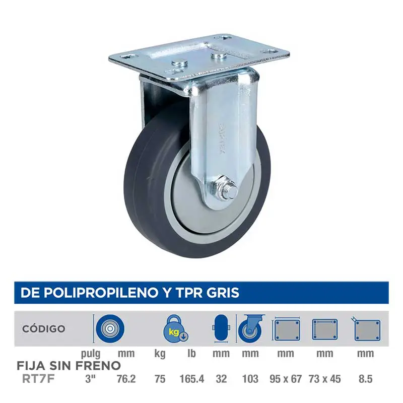 Rueda TPR Fija 3 Pul Surtek RT7F 75kg sin Freno