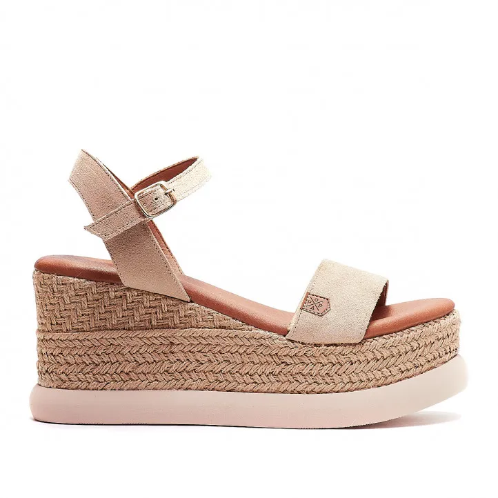 Sandalias cuña Popa rocha de ante color beig