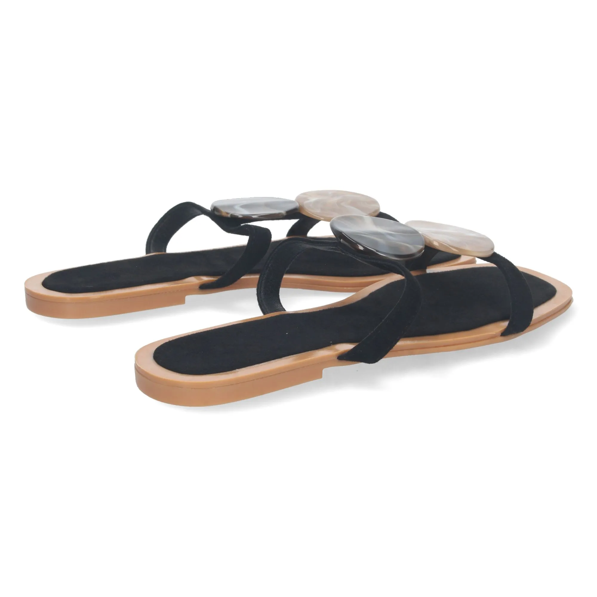 SANDALIAS PLANAS CóMODAS CON ABALORIOS COLOR NEGRO MUJER BP2320