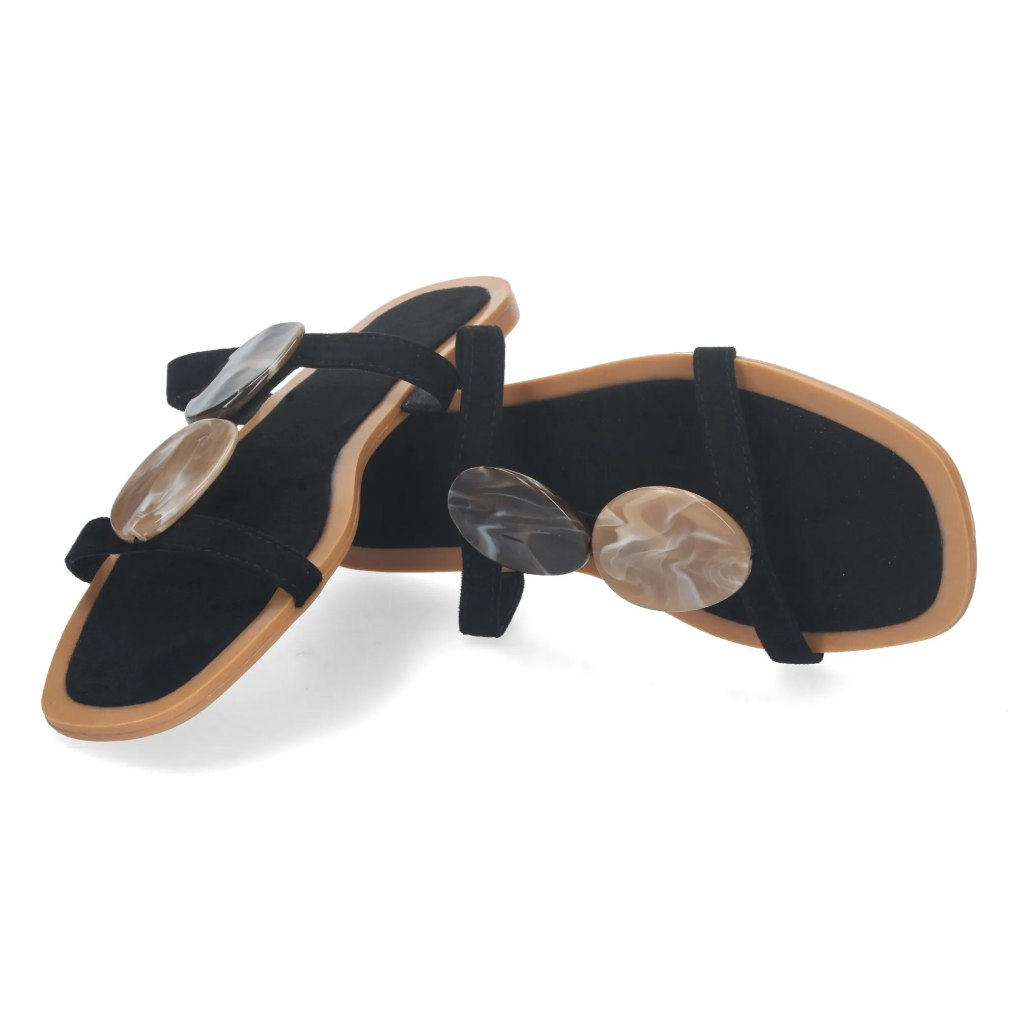 SANDALIAS PLANAS CóMODAS CON ABALORIOS COLOR NEGRO MUJER BP2320