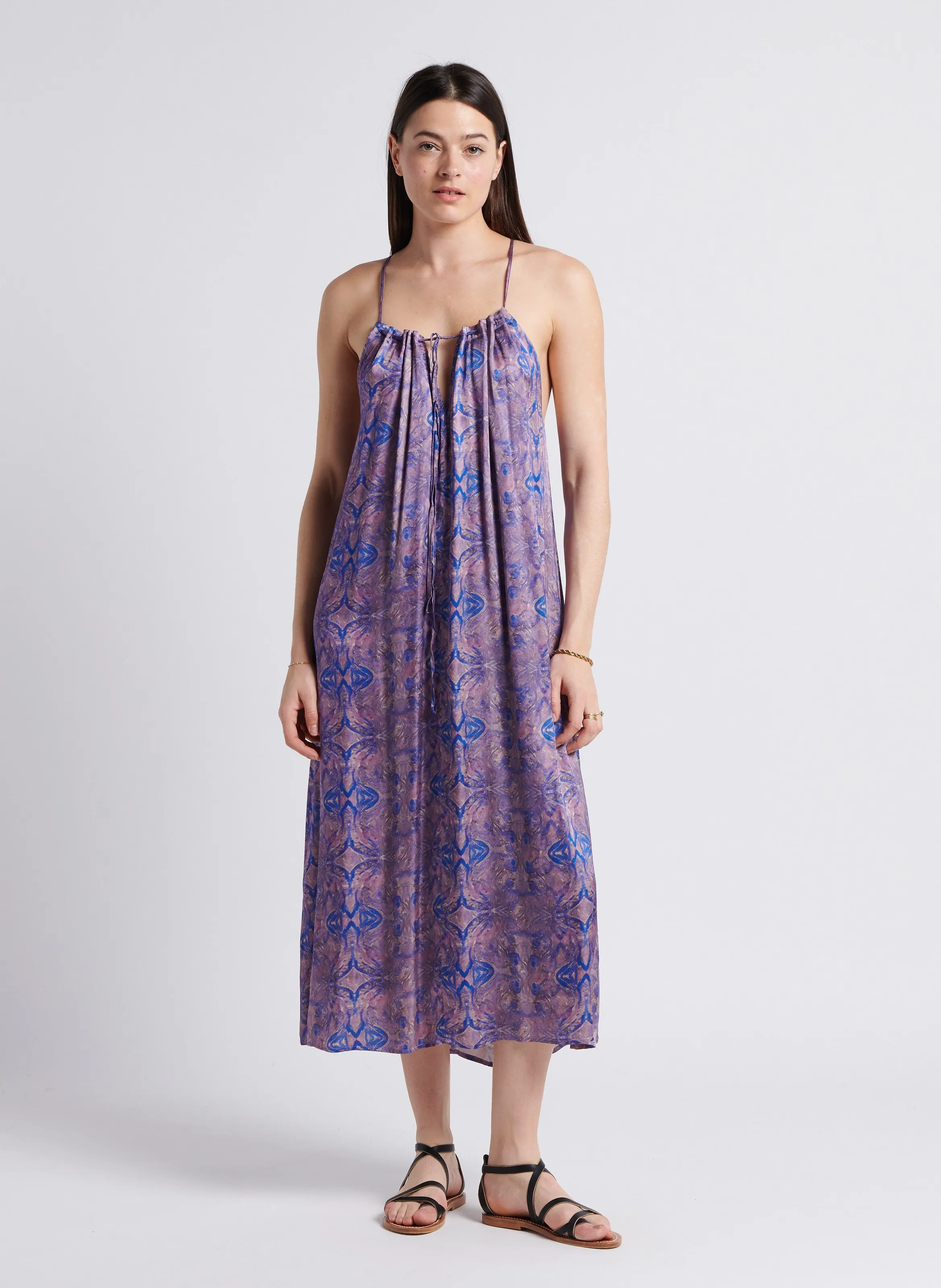 SEE U SOON Vestido largo vaporoso estampado en violeta