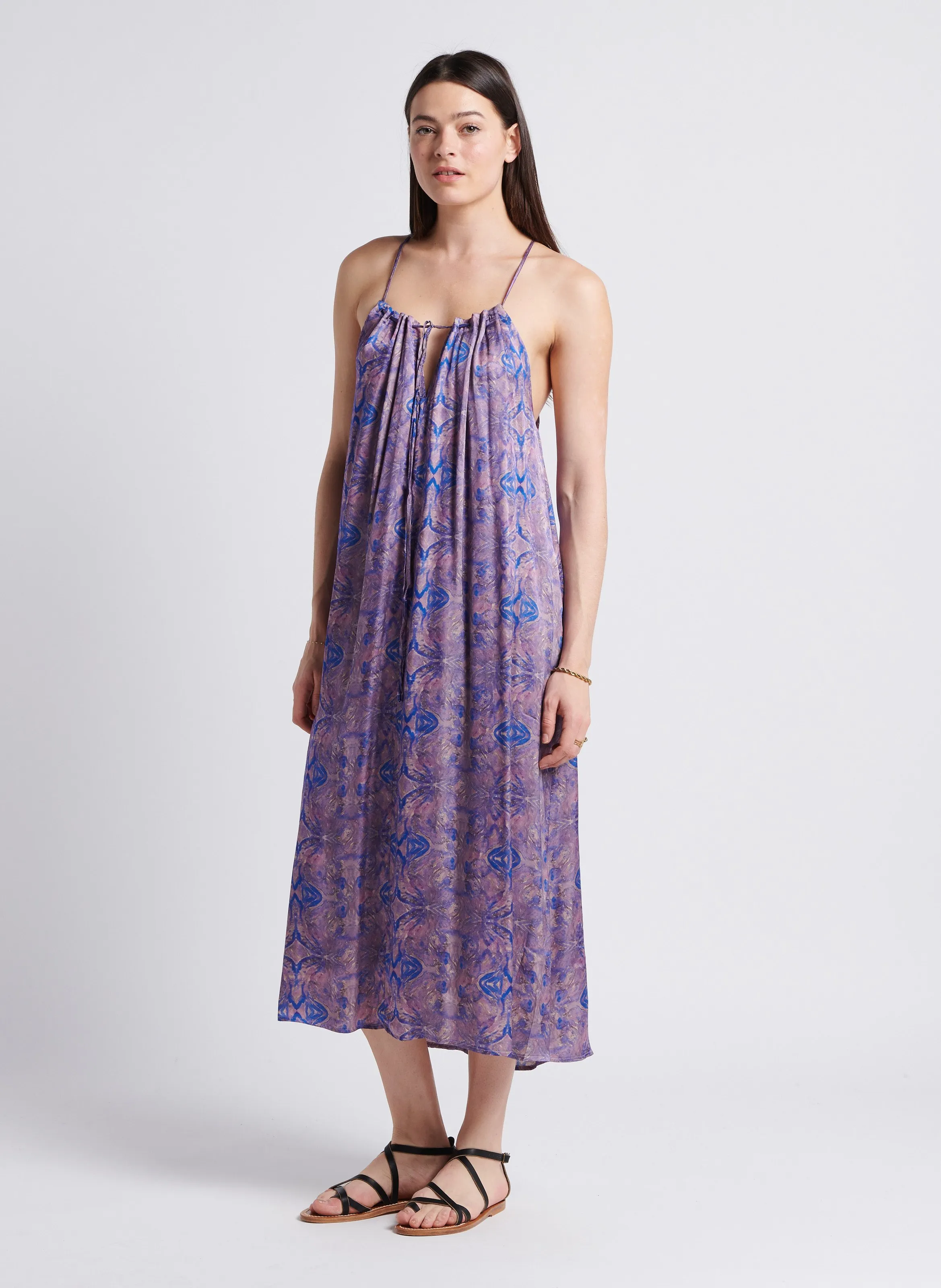 SEE U SOON Vestido largo vaporoso estampado en violeta