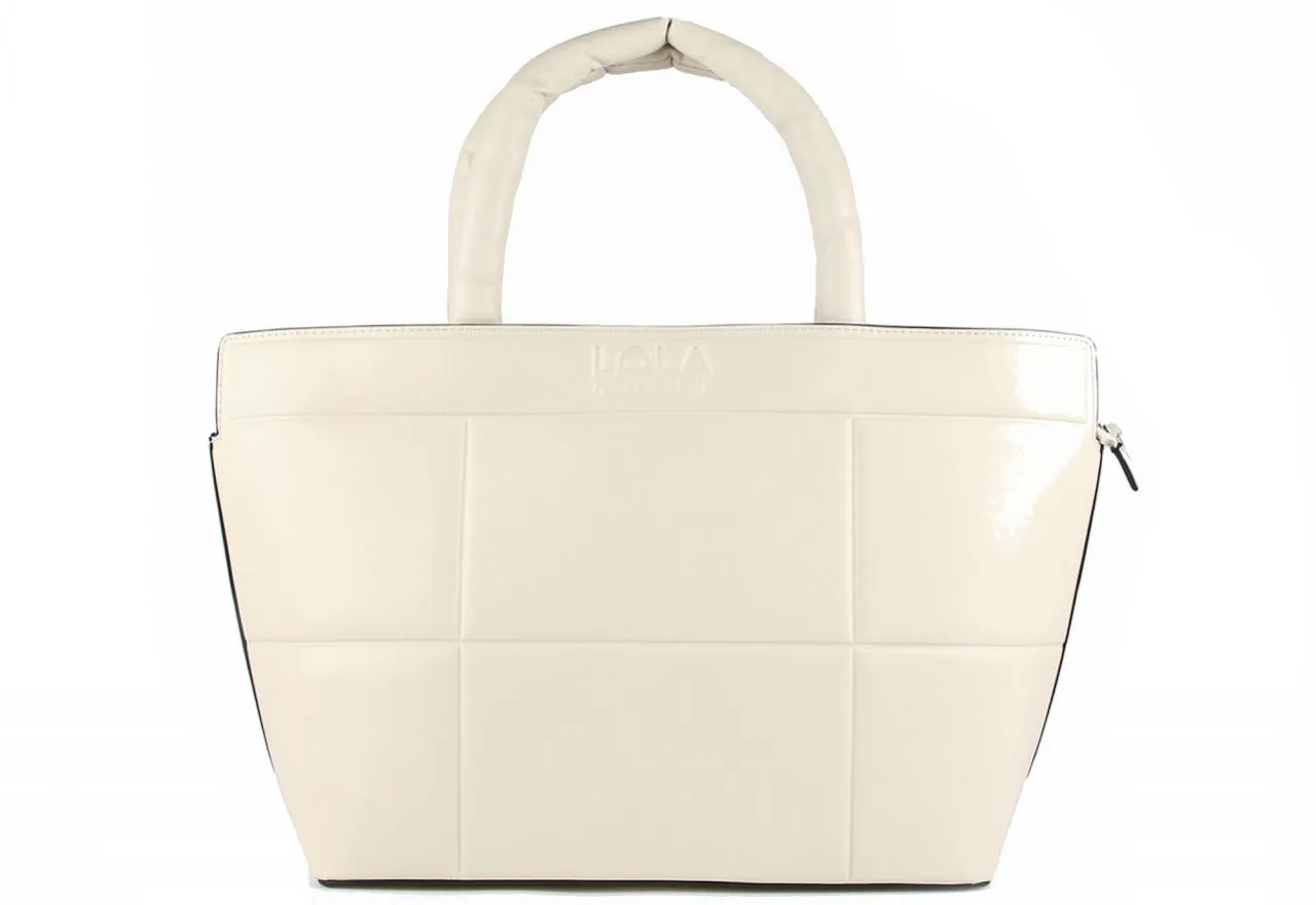 Shopper Acolchado Beige Cuadros Logo Grabado