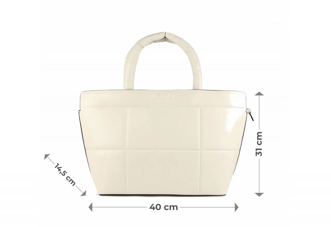 Shopper Acolchado Beige Cuadros Logo Grabado