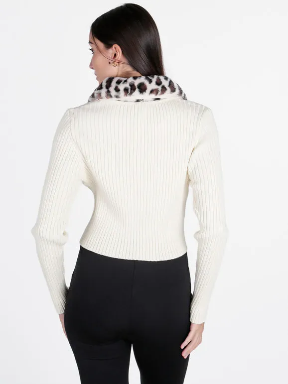 Solada Cárdigan de mujer de punto con cremallera y escote con estampado animal en pelo sintético