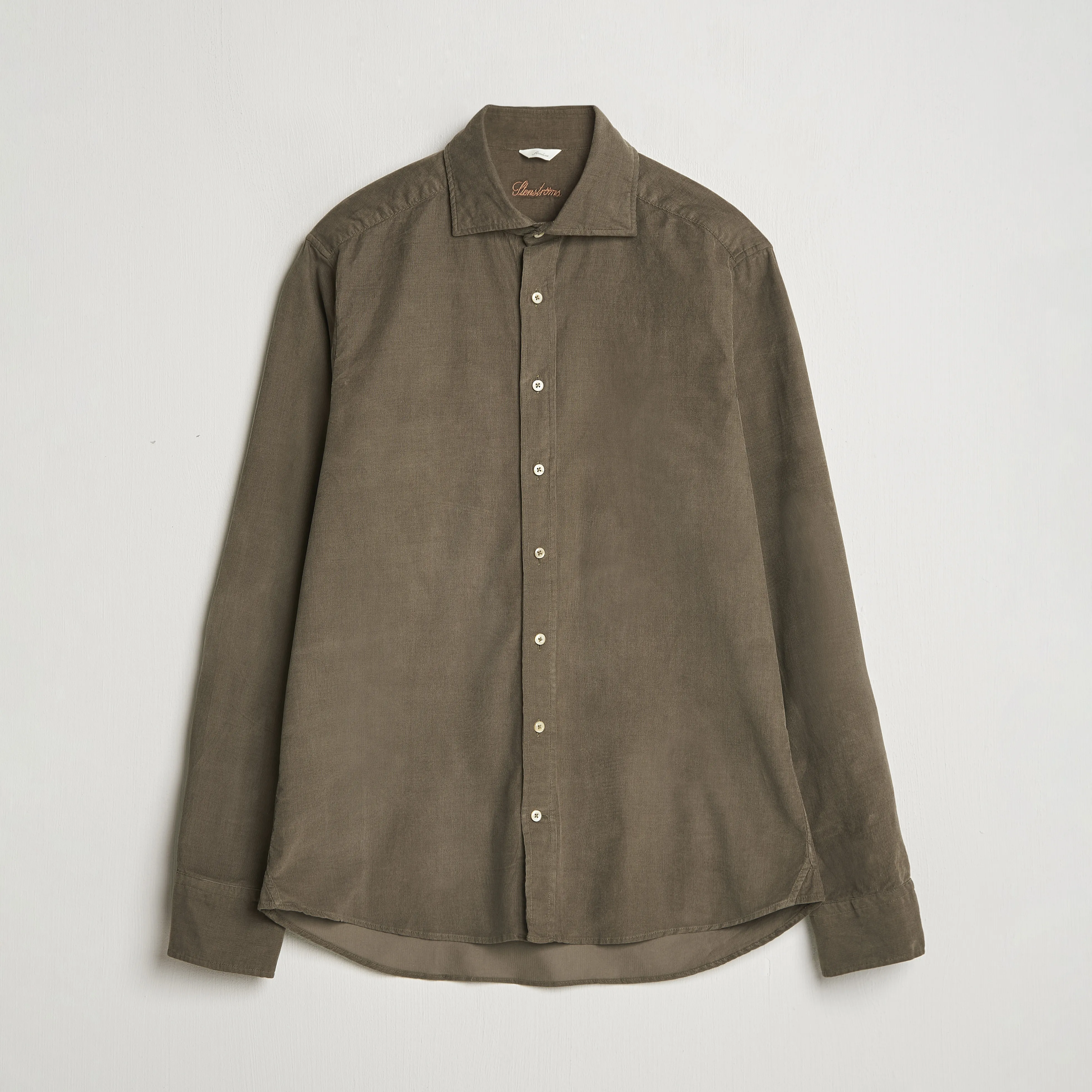Stenströms Slimline Cut Away Cord Shirt Dark Green