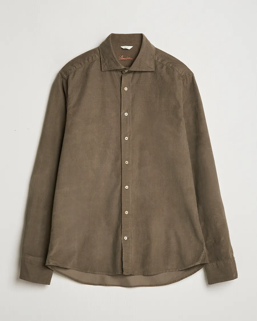 Stenströms Slimline Cut Away Cord Shirt Dark Green