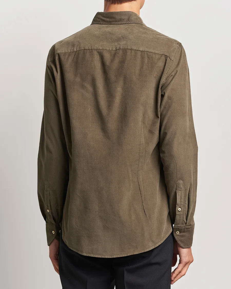 Stenströms Slimline Cut Away Cord Shirt Dark Green