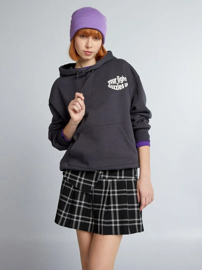 SUDADERA OVERSIZE ESTAMPADA CON CAPUCHA  NEGRO