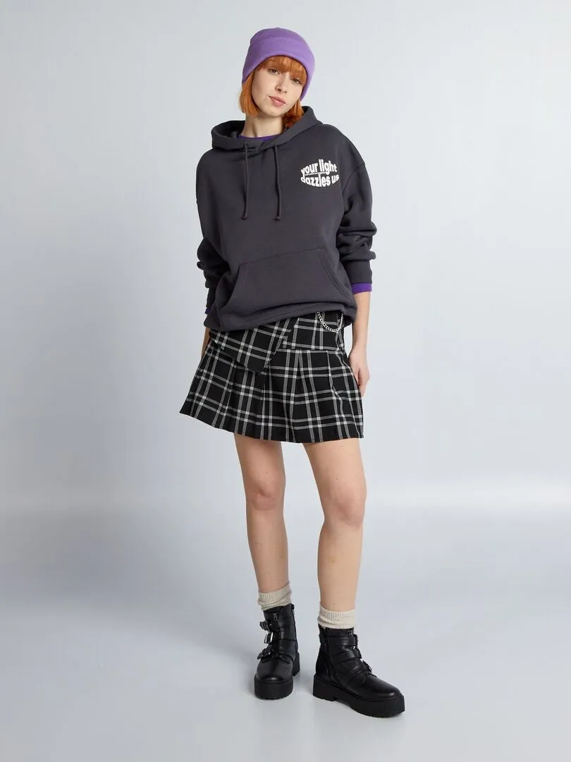 SUDADERA OVERSIZE ESTAMPADA CON CAPUCHA  NEGRO
