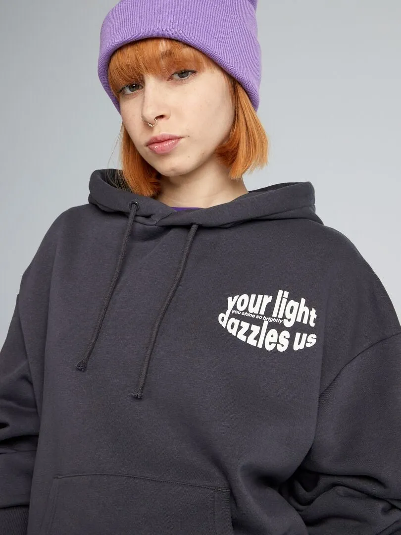 SUDADERA OVERSIZE ESTAMPADA CON CAPUCHA  NEGRO