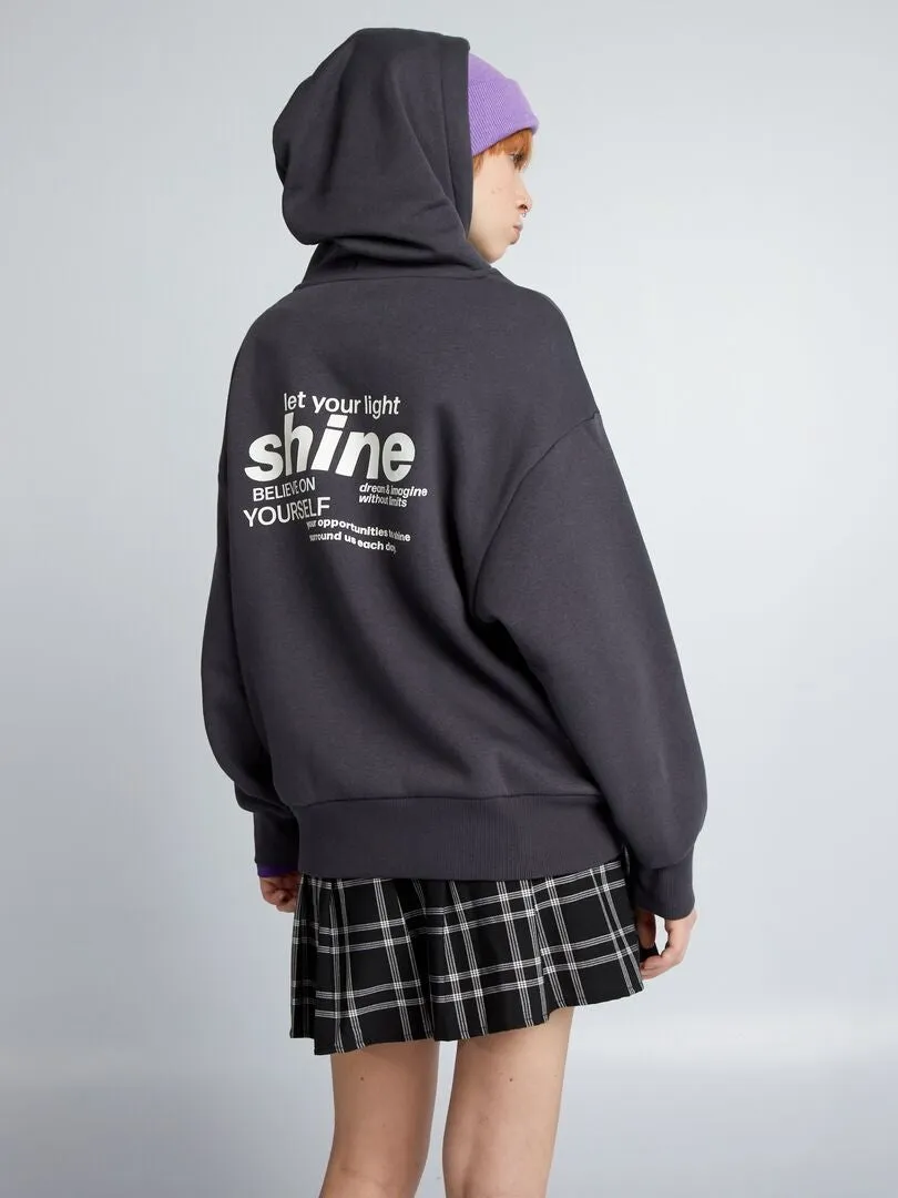 SUDADERA OVERSIZE ESTAMPADA CON CAPUCHA  NEGRO