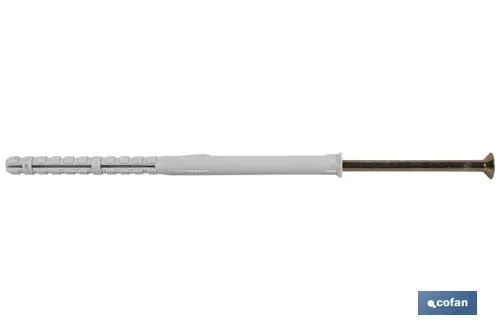 Taco largo con tornillo torx | Medidas de Ø 8 y Ø 10 mm de grosor | Longitudes desde 100 hasta 160 mm