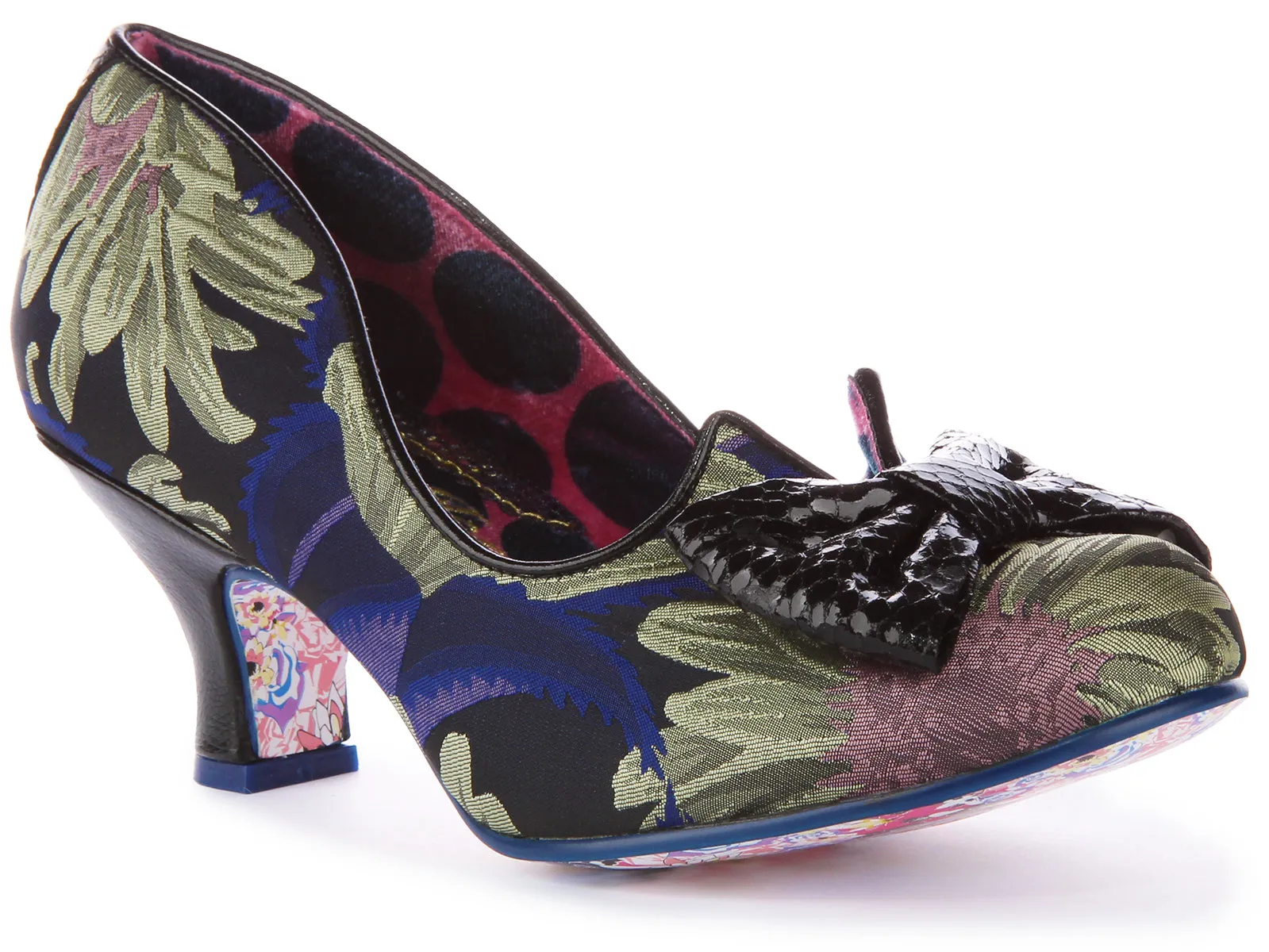 Tacones altos Irregular Choice Dazzle Razzle en negro con estampado floral