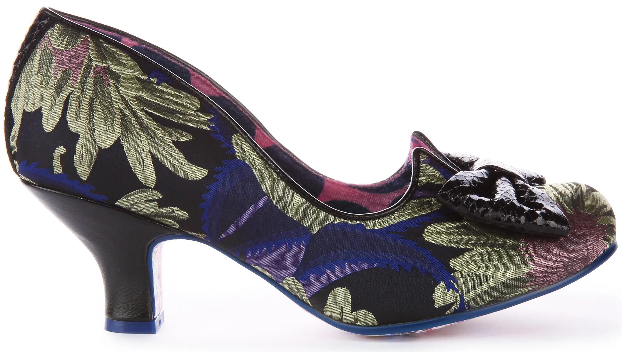 Tacones altos Irregular Choice Dazzle Razzle en negro con estampado floral