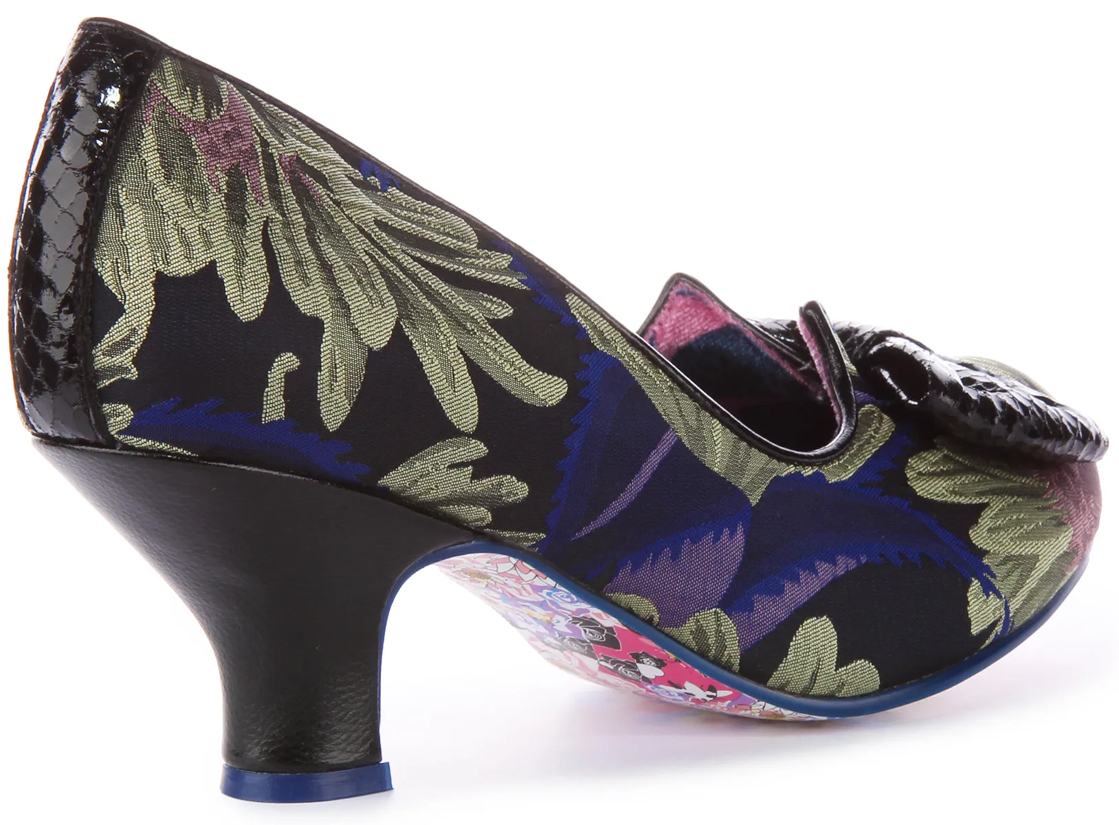 Tacones altos Irregular Choice Dazzle Razzle en negro con estampado floral