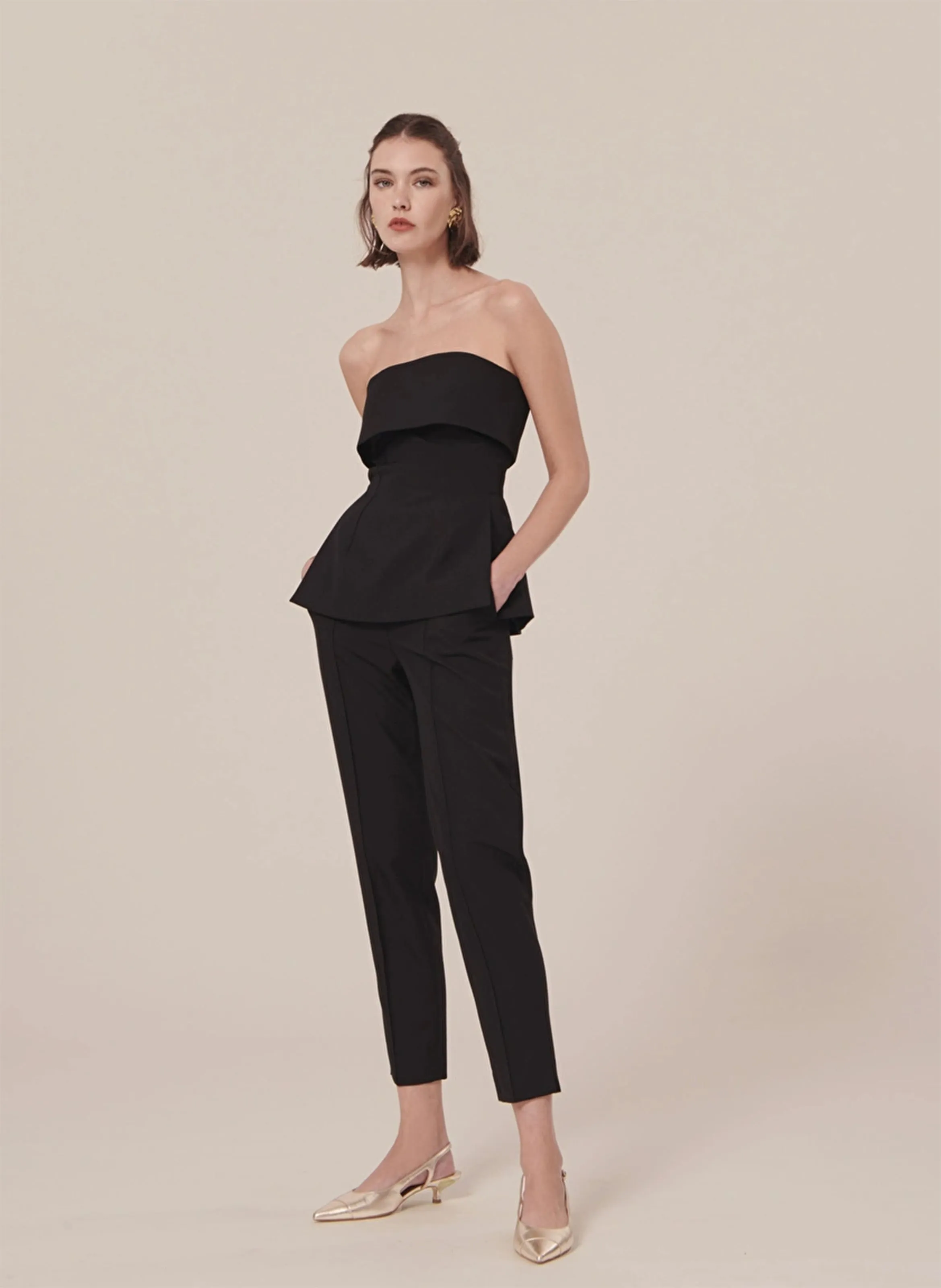 TARA JARMON TONNIE  BUSTIER AJUSTADO DE MEZCLA DE LANA EN NEGRO