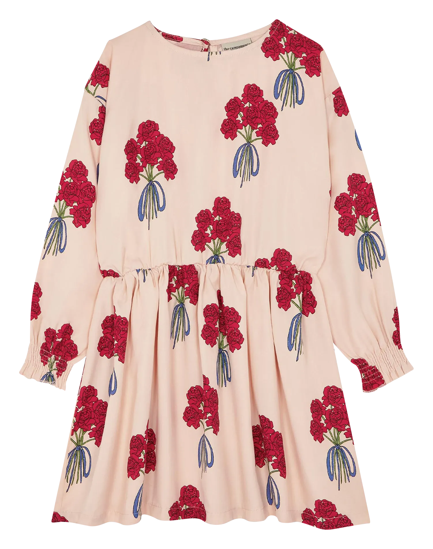 Vestido corto con cuello redondo y estampado de flores en rosa