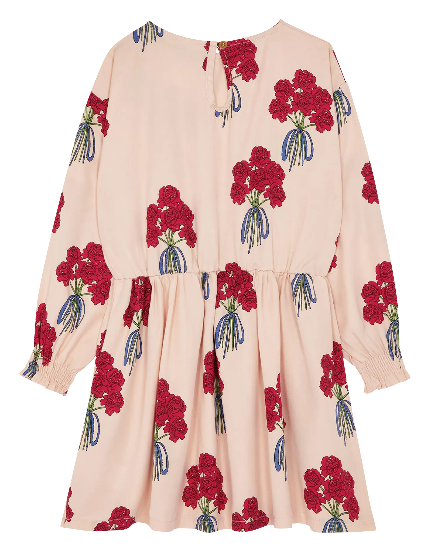 Vestido corto con cuello redondo y estampado de flores en rosa