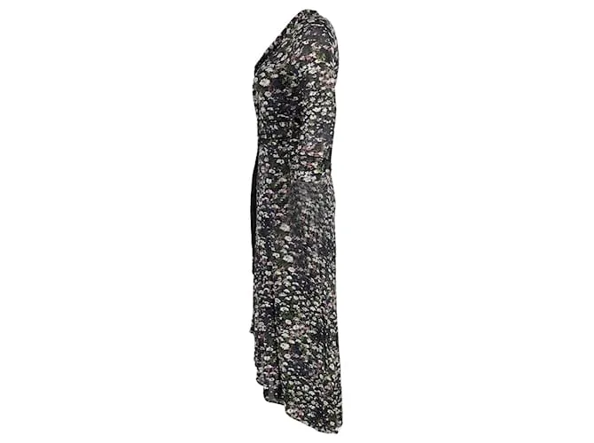 Vestido cruzado estampado Ganni en viscosa con estampado floral negro Impresión de pitón 