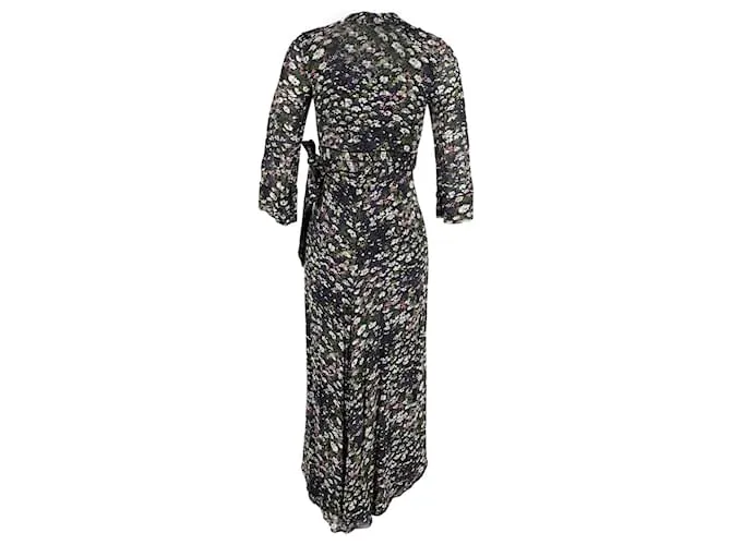 Vestido cruzado estampado Ganni en viscosa con estampado floral negro Impresión de pitón 