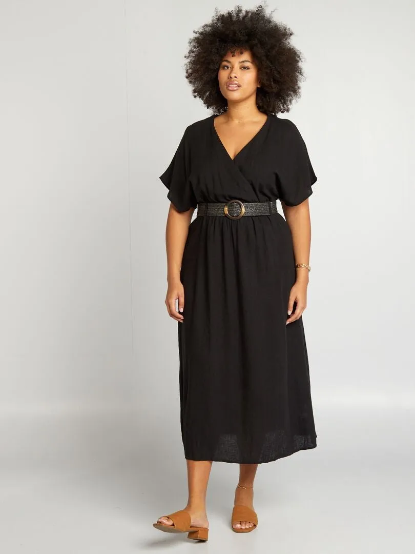 VESTIDO DE MEZCLA DE LINO  NEGRO