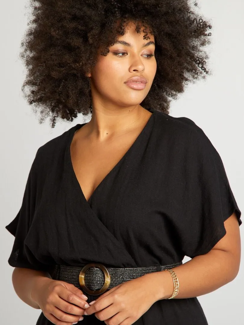 VESTIDO DE MEZCLA DE LINO  NEGRO