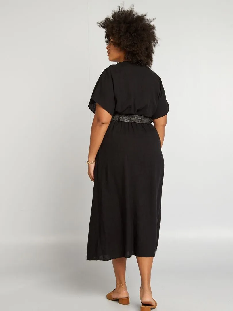 VESTIDO DE MEZCLA DE LINO  NEGRO