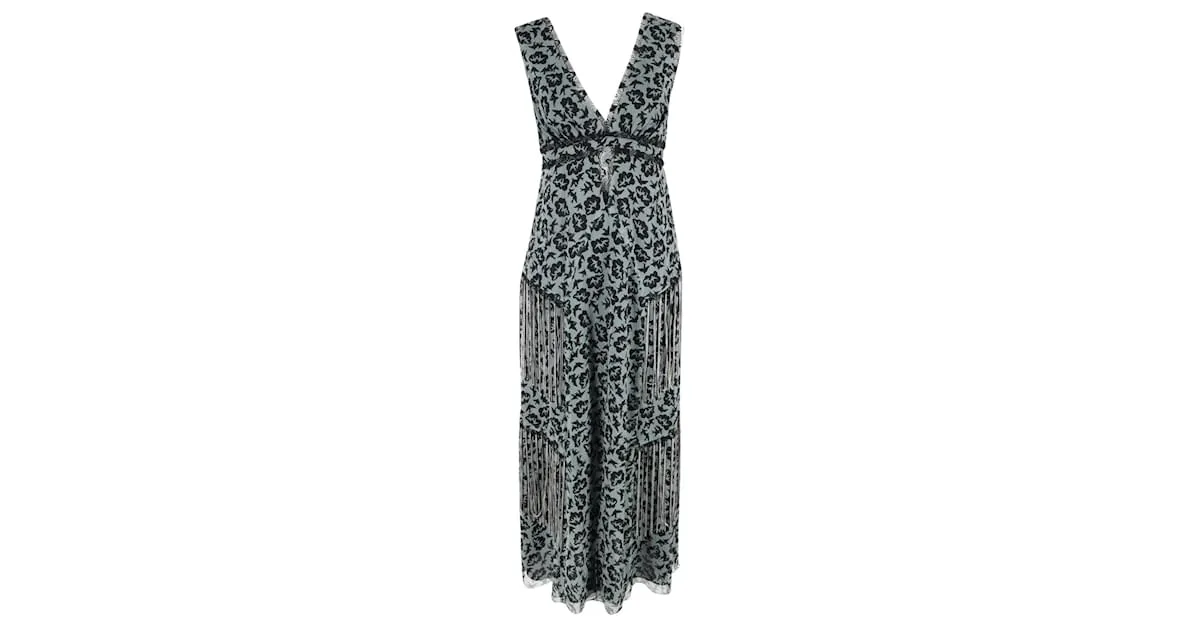 Vestido largo sin mangas estampado Anna Sui en poliéster azul 