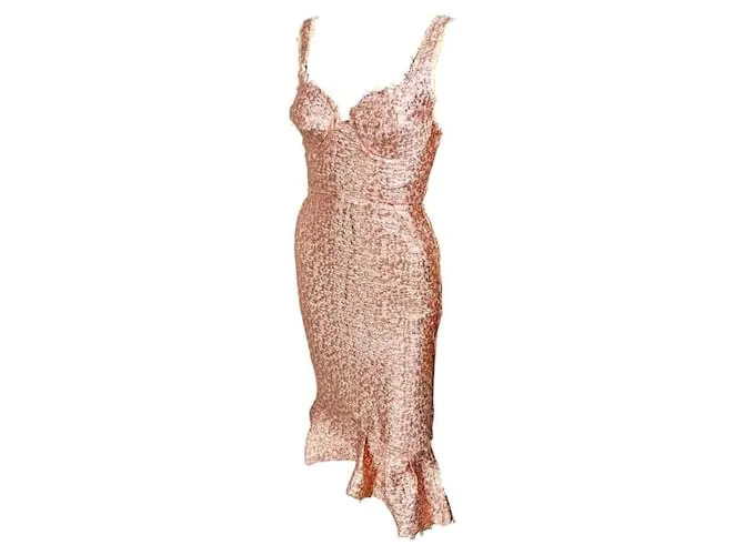 Vestido midi de jacquard metálico desgastado de la colección P/E 2014 de Lanvin Rosa 