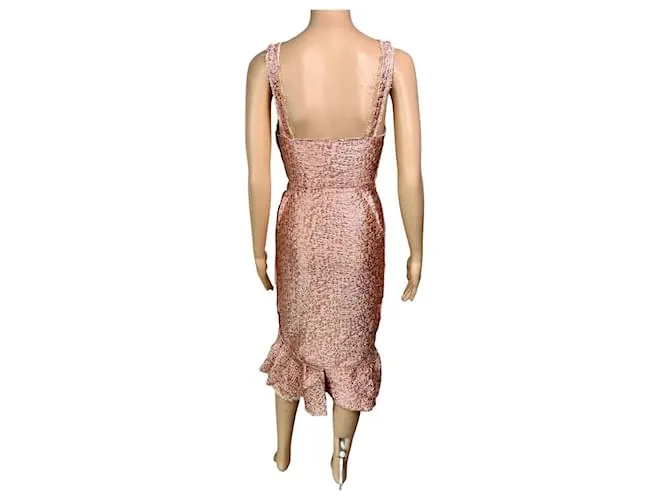 Vestido midi de jacquard metálico desgastado de la colección P/E 2014 de Lanvin Rosa 