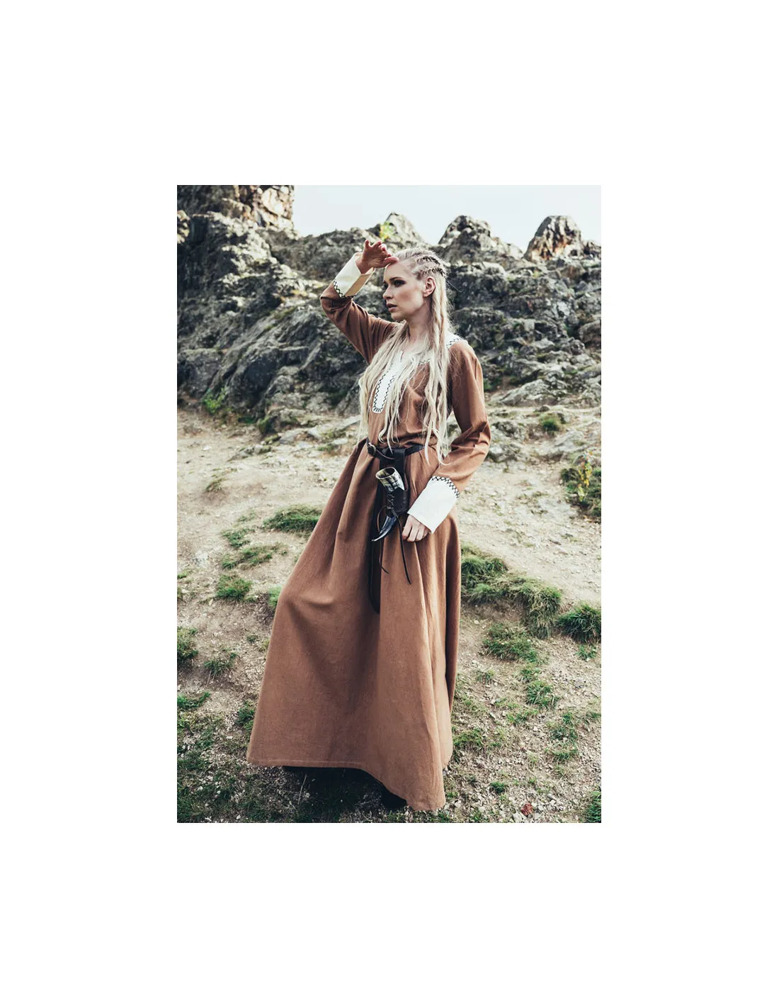 Vestido vikingo largo Freya, color arena