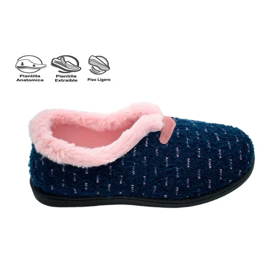 ZAPATILLA ROAL R12245 CASA PARA MUJER CÓMODA LANA PETACHO MARINO PANTUFLA CON PLANTILLA PLUMAFLEX 26417